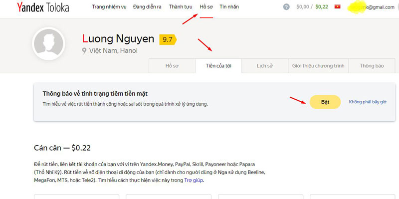 Hướng dẫn chi tiết cách rút tiền từ Yandex Toloka