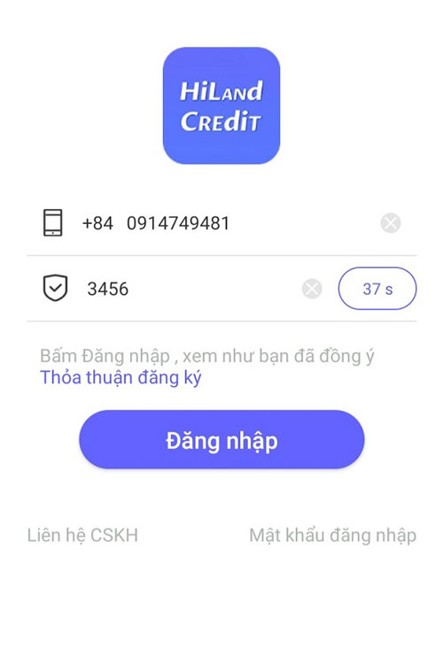 Bước 1: Tải app Hiland Credit về điện thoại và đăng nhập