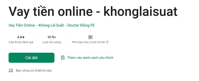 Thông tin về gói vay qua app Khonglaisuat